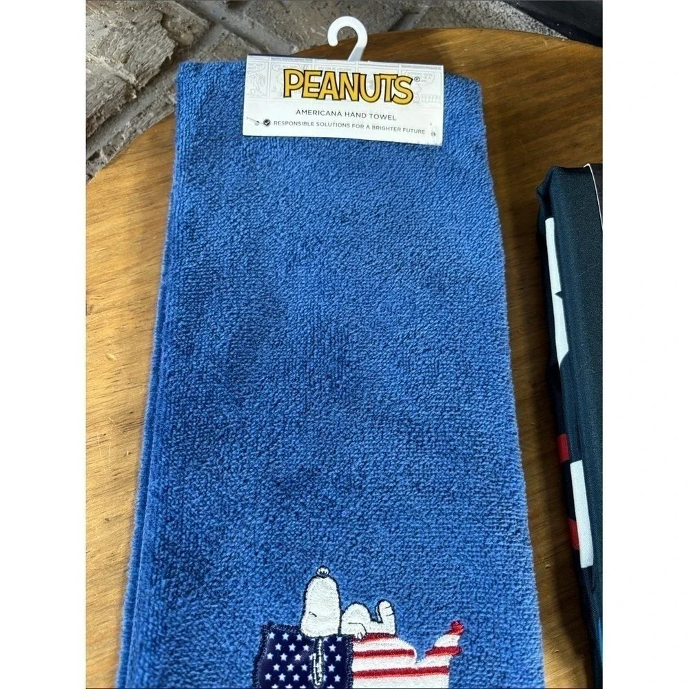 Peanuts Blue Snoopy Patriotic America Shower Curtain Embroidered Hand Towel NEW